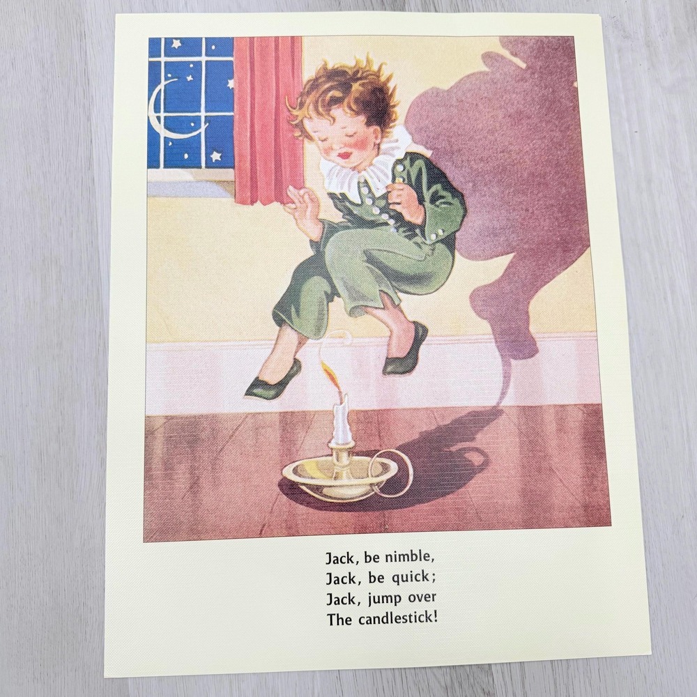 Nursery Rhyme Art Print 11x14 Jack Be Nimble  Cottagecore Kids Room